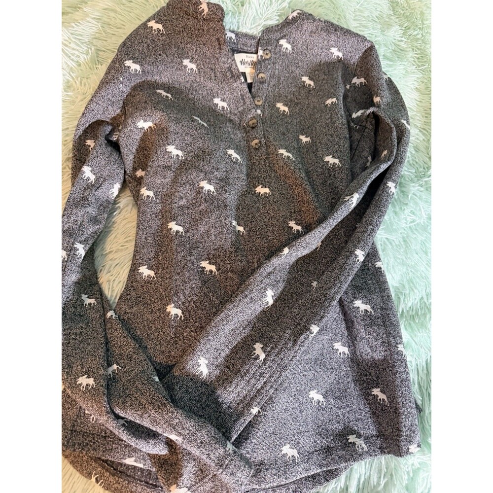 HATLEY Heritage Women’s SHIRT MOOSE Elk Sz S Grey Knit Sweaters Long Sleeve Grey